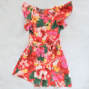 Gianni Bini Girls Floral Romper Sz 10 Ruffle Sleeve with Pockets removable belt